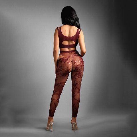 Fantasy Lingerie Sheer Fantasy Undivided Attention Body Stockings Burgundy - - Body Stockings
