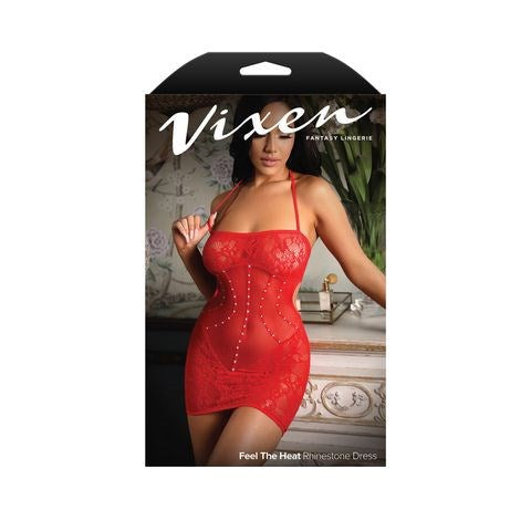 Fantasy Lingerie Vixen Feel The Heat Lace Halter Dress Red - - BabyDolls And Chemises