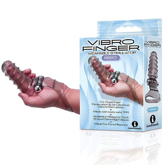 Icon Brands The 9s VibroFinger Ribbed Vibrating Finger Stimulator Grey - Finger and Tongue Vibrators