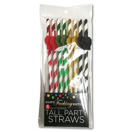 Little Genie Happy Fucking Birthday Tall Party Straws 8 Pack - Party Gifts and Novelties