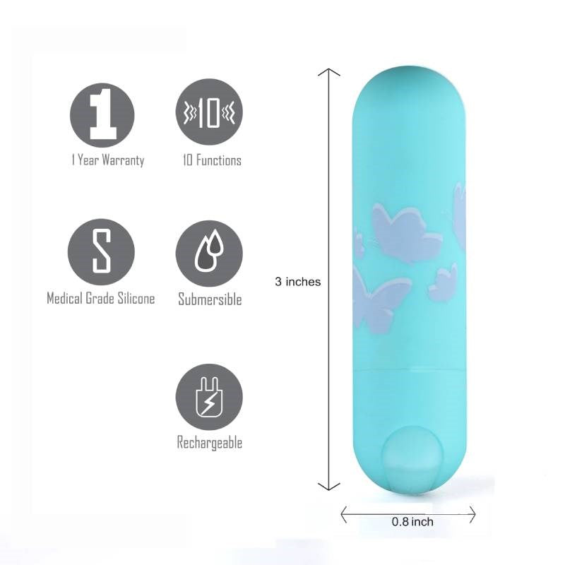 Maia Julia 10 Function USB Rechargeable Bullet Vibrator Teal - Bullet Vibrators
