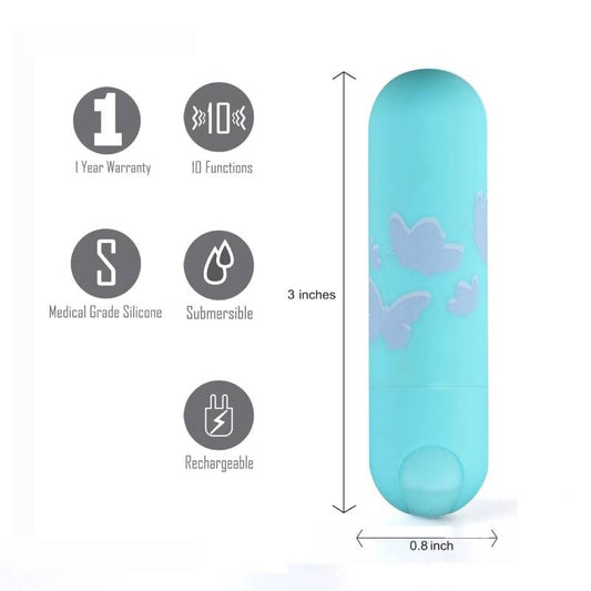 Maia Julia 10 Function USB Rechargeable Bullet Vibrator Teal - Bullet Vibrators