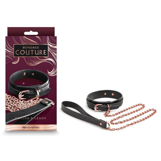 NS Novelties Bondage Couture Collar & Leash Black - Collars and Leads