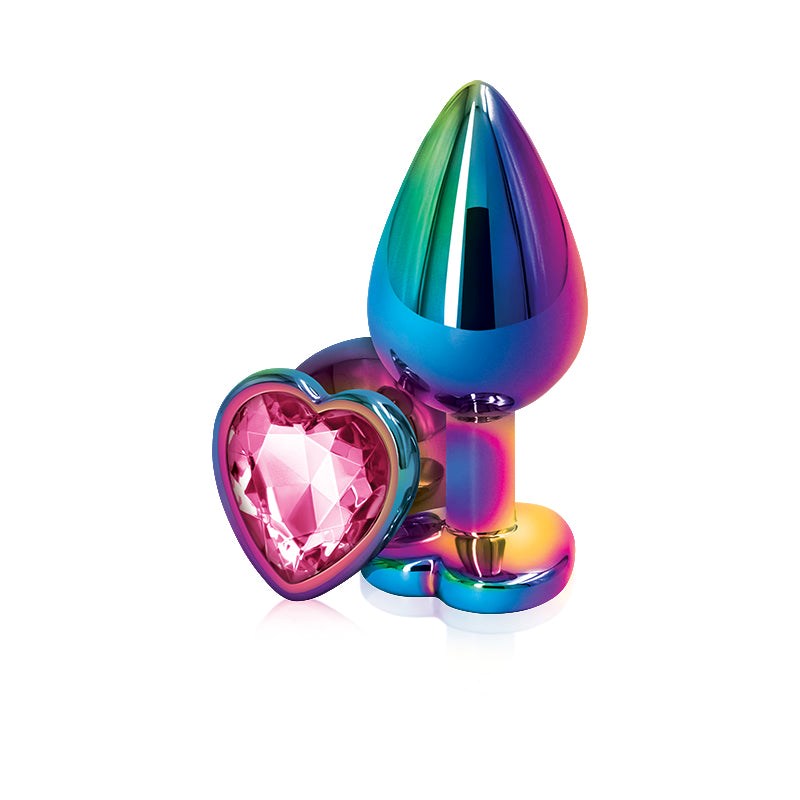 NS Novelties Rear Assets Multi Coloured Anal Plug With Heart Gem Base Medium - - Butt Plugs