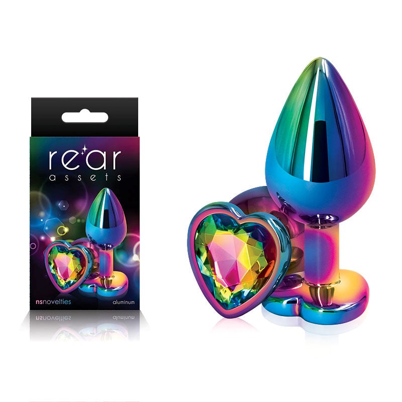 NS Novelties Rear Assets Multi Coloured Anal Plug With Heart Gem Base Medium - - Butt Plugs