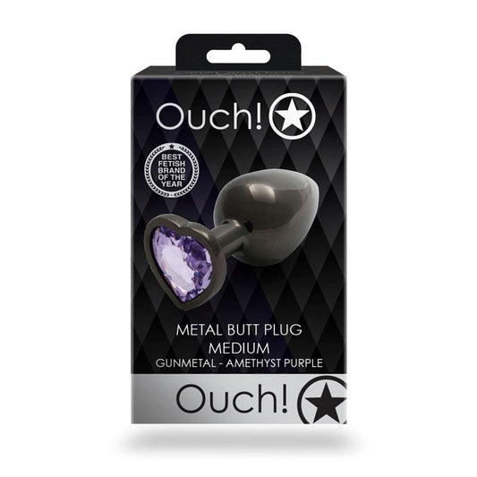 Shots Toys OUCH Heart Gem Base Gunmetal Butt Plug Medium - Butt Plugs