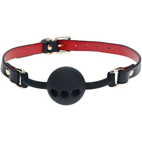 Shots Toys OUCH Milan Collection Breathable Silicone Ball Gag Black / Red - - Bondage Gags and Bits