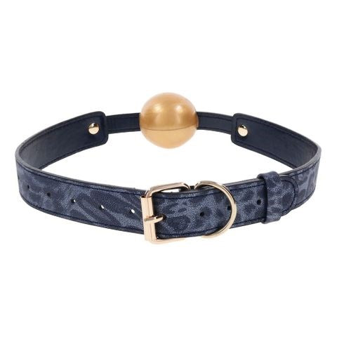 Sportsheets Sex & Mischief Cougar BDSM Play Ball Gag Navy Blue / Gold - - Bondage Gags and Bits