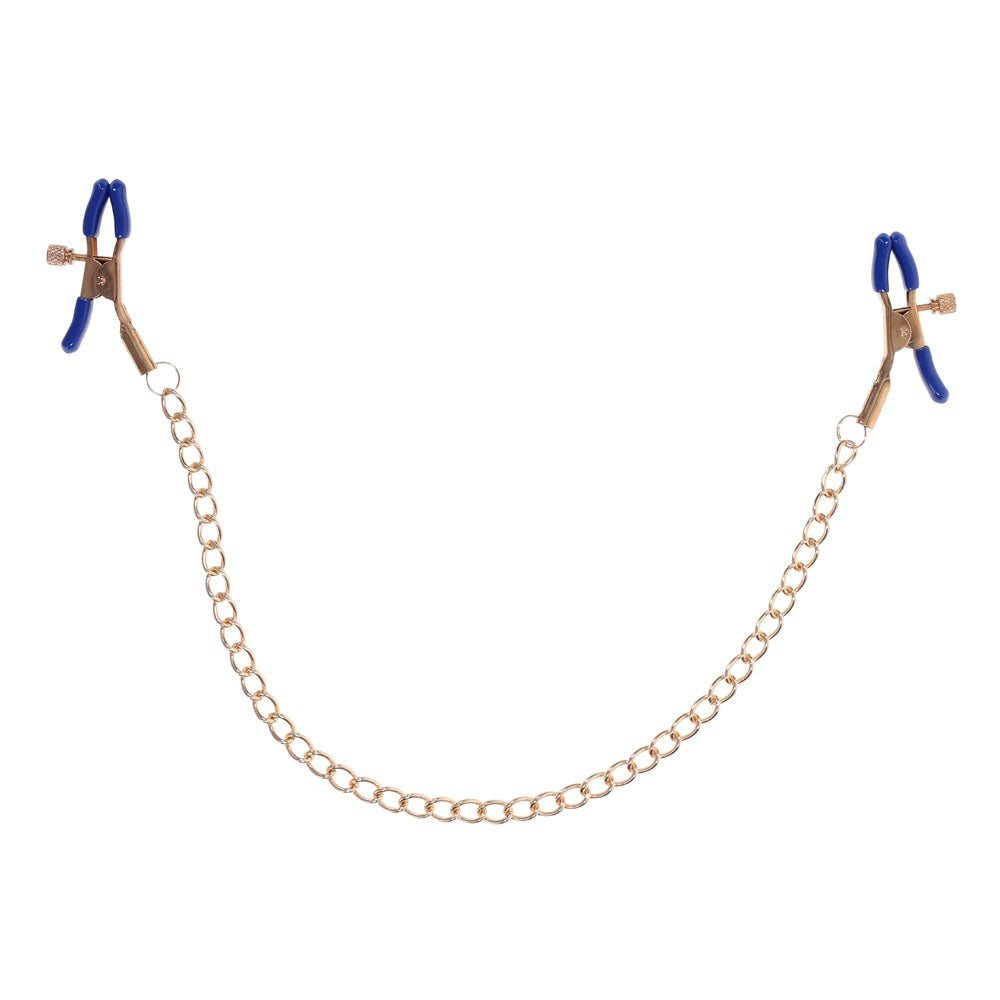 Sportsheets Sex & Mischief Cougar Chained Nipple Clamps With Cougar Chain Gold - Nipple and Clit Clamps