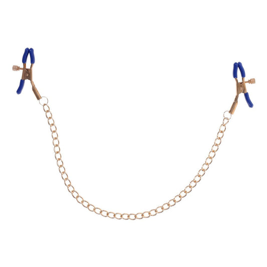 Sportsheets Sex & Mischief Cougar Chained Nipple Clamps With Cougar Chain Gold - Nipple and Clit Clamps