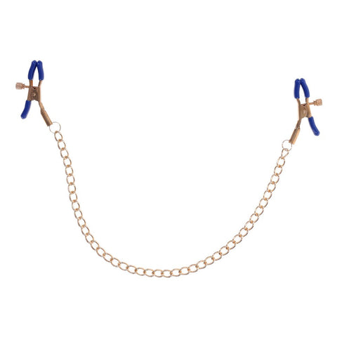 Sportsheets Sex & Mischief Cougar Chained Nipple Clamps With Cougar Chain Gold - Nipple and Clit Clamps