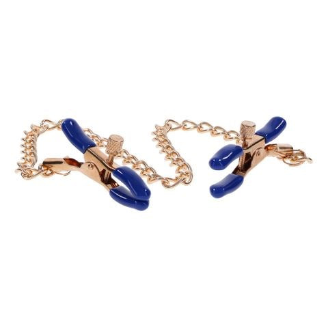 Sportsheets Sex & Mischief Cougar Chained Nipple Clamps With Cougar Chain Gold - Nipple and Clit Clamps