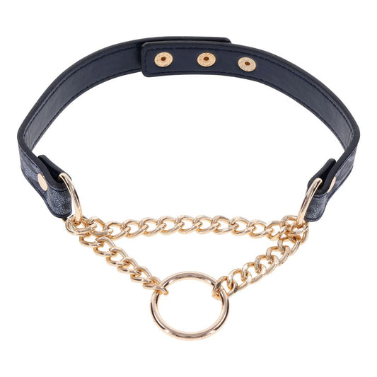 Sportsheets Sex & Mischief Cougar Day Bondage Collar Navy Blue / Gold - Collars and Leads