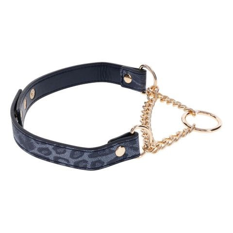 Sportsheets Sex & Mischief Cougar Day Bondage Collar Navy Blue / Gold - Collars and Leads