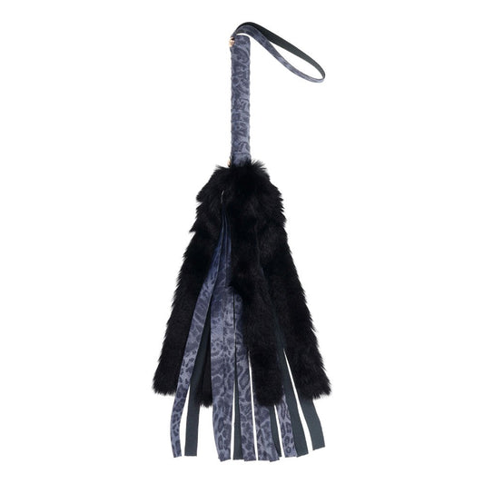 Sportsheets Sex & Mischief Cougar Faux Fur Flogger Whip Navy Blue / Black - Whips And Crops