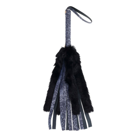 Sportsheets Sex & Mischief Cougar Faux Fur Flogger Whip Navy Blue / Black - Whips And Crops