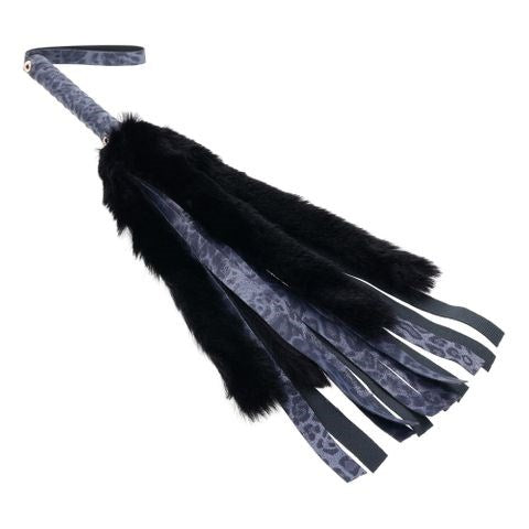 Sportsheets Sex & Mischief Cougar Faux Fur Flogger Whip Navy Blue / Black - Whips And Crops