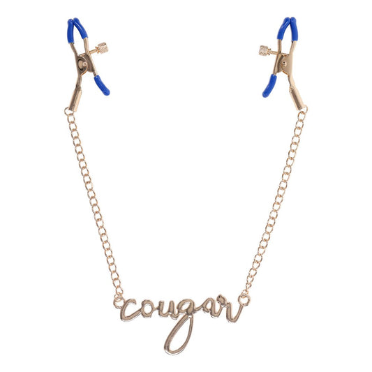 Sportsheets Sex & Mischief Cougar Nipple Clamps With Chain Gold - Nipple and Clit Clamps