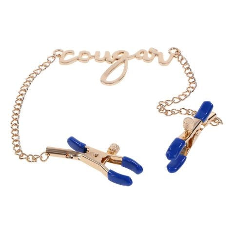 Sportsheets Sex & Mischief Cougar Nipple Clamps With Chain Gold - Nipple and Clit Clamps
