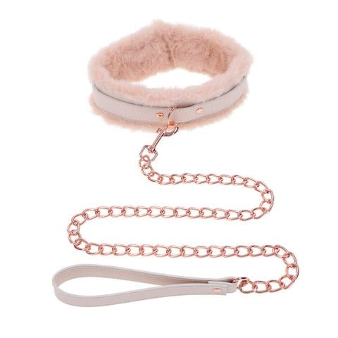 Sportsheets Sex & Mischief Peaches N CreaMe Fur Collar & Leash - Collars and Leads
