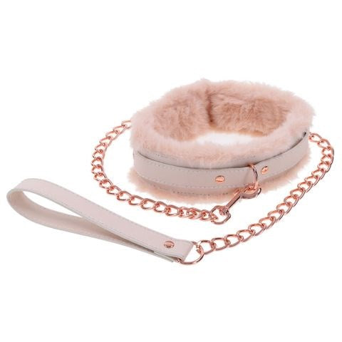 Sportsheets Sex & Mischief Peaches N CreaMe Fur Collar & Leash - Collars and Leads