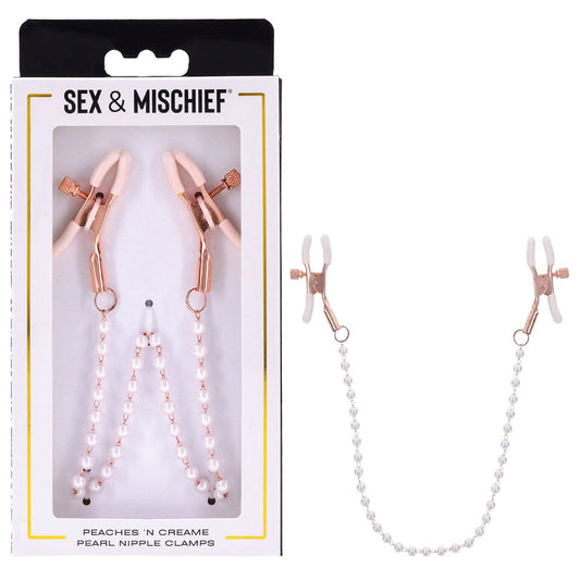 Sportsheets Sex & Mischief Peaches N CreaMe Pearl Nipple Clamps - Nipple and Clit Clamps
