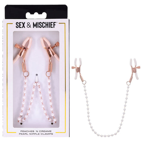 Sportsheets Sex & Mischief Peaches N CreaMe Pearl Nipple Clamps - Nipple and Clit Clamps
