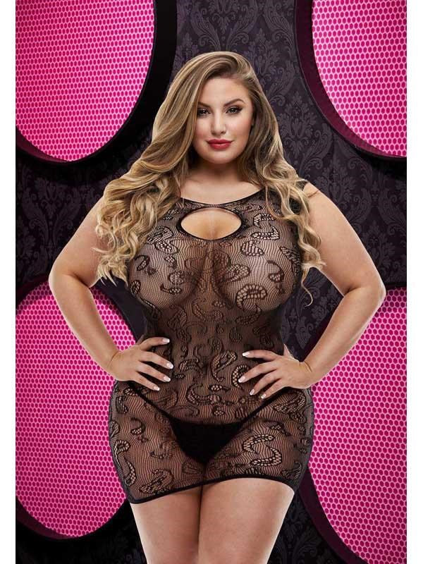 Lapdance Lingerie Lace Mini Womens Dress LC 63 XL BX Black - - Body Stockings