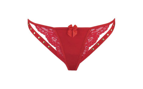 Axami Lingerie Microfiber and Lace G-String Panty with Studs Red - G-Strings, Panties and Shorts