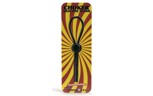 Demon Kat Silicone Choker Leash Cock Ring Black - Stretchy Cock Rings