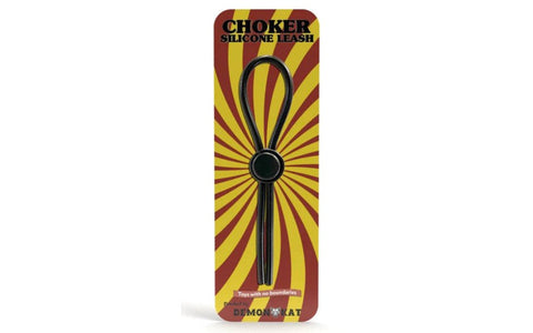 Demon Kat Silicone Choker Leash Cock Ring Black - Stretchy Cock Rings