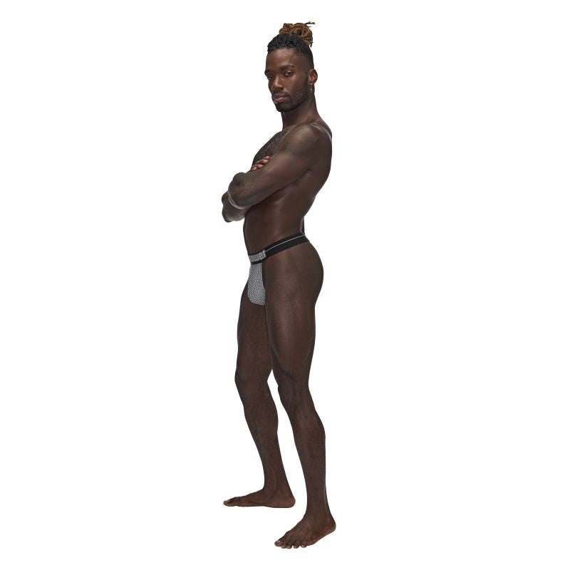 Male Power Sexagon Breathable Micro V Thong Grey - - Mens Briefs And Boxers