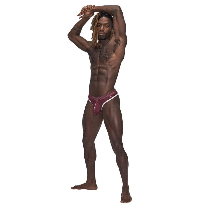 Male Power Sport Stretchy Mens Mesh Thong Burgundy - - Mens Briefs And Boxers