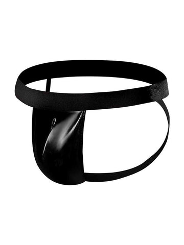 Male Power Wet Look Faux Leather Mens Jock Black - His Fetish