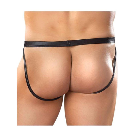 Male Power Wet Look Faux Leather Mens Jock Black - His Fetish