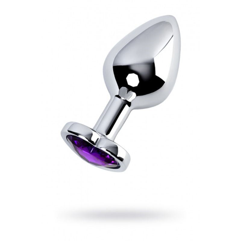 Metal Silver Anal Plug With Heart Shaped Crystal Gem Medium - - Butt Plugs