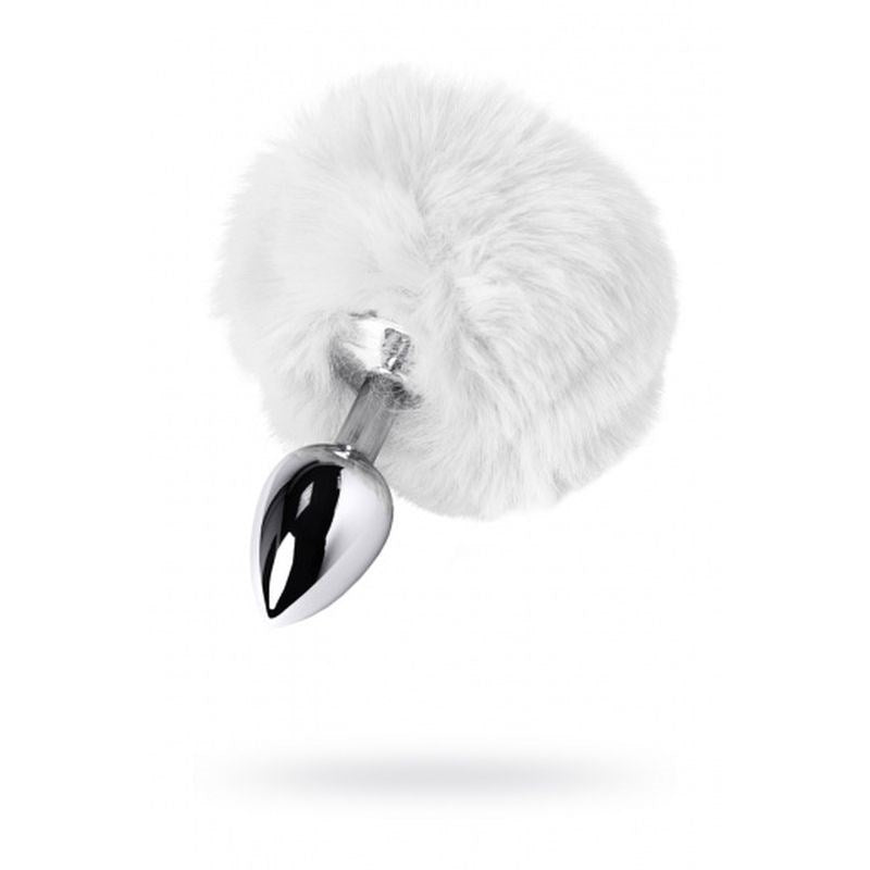 Metal Silver Metal Anal Plug Small With Cute Fluffy Bunny Tail - - Butt Plugs