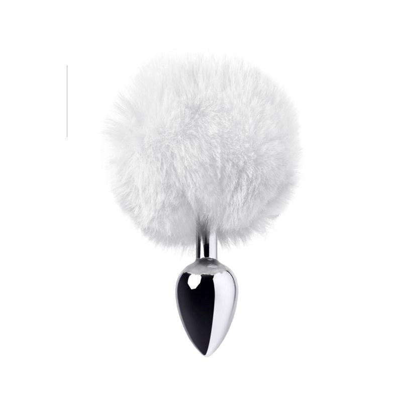Metal Silver Metal Anal Plug Small With Cute Fluffy Bunny Tail - - Butt Plugs