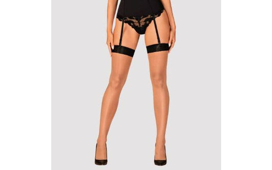 Obsessive S814 Beige Fabric Thigh High Stockings Black - Hosiery