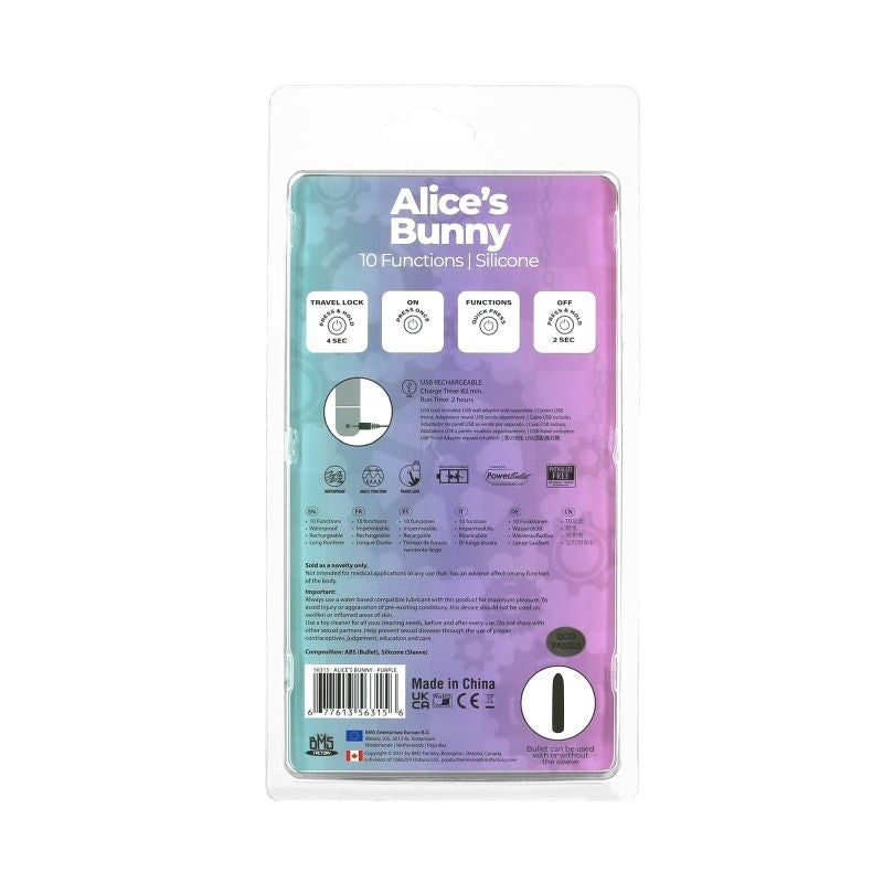 PowerBullet Alices Bunny Rechargeable Bullet Vibrator With Rabbit Sleeve - - Bullet Vibrators