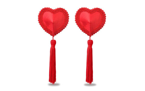 Lovetoy Reusable Red Heart Tassels Womens Nipple Pasties - Breast and Nipple Toys