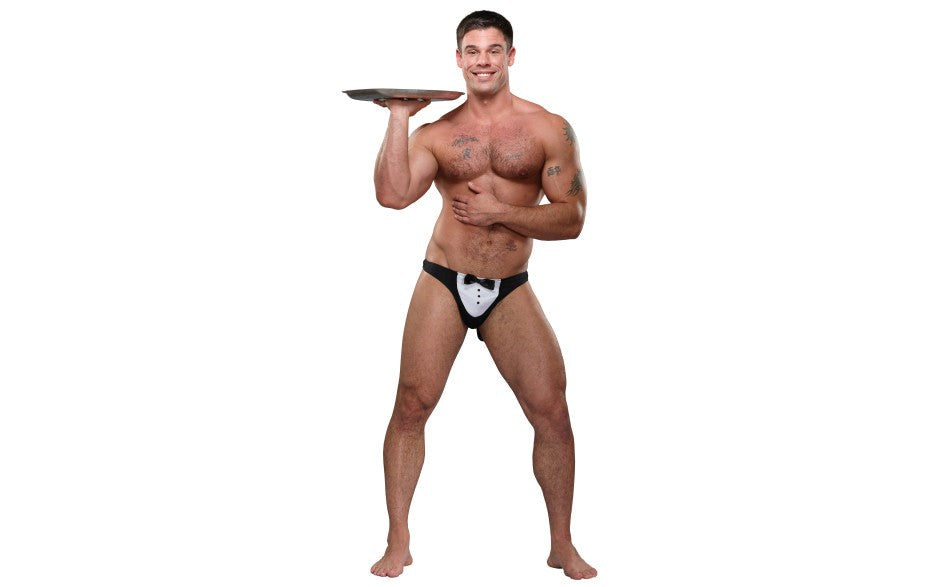 Male Power MaitreD Thong Novelty Underwear With Tuxedo Pouch Black - - Party Gifts and Novelties