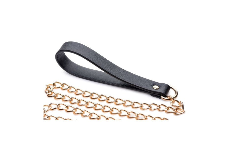 Master Series Leashed Lover Black and Gold Chain Leash - - Collars and Leads