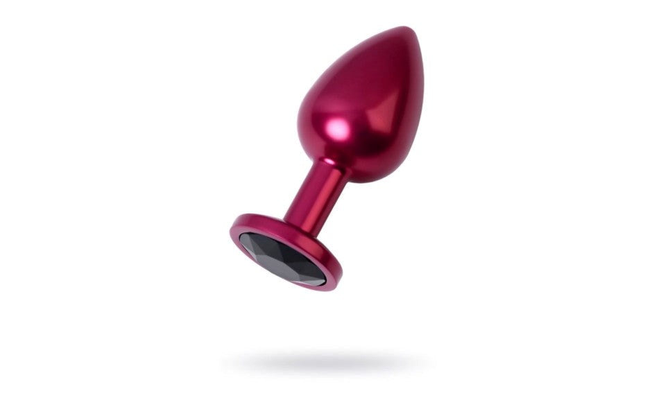 Metal Red Metal Anal Plug With Black Crystal Gem Medium - - Butt Plugs