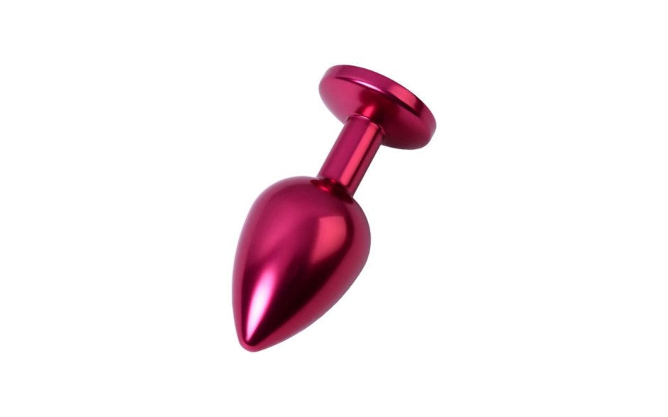 Metal Red Metal Anal Plug With Black Crystal Gem Medium - - Butt Plugs