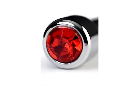 Metal Silver Metal Urethral Plug With Ruby Rhinestone - Urethral Sounds