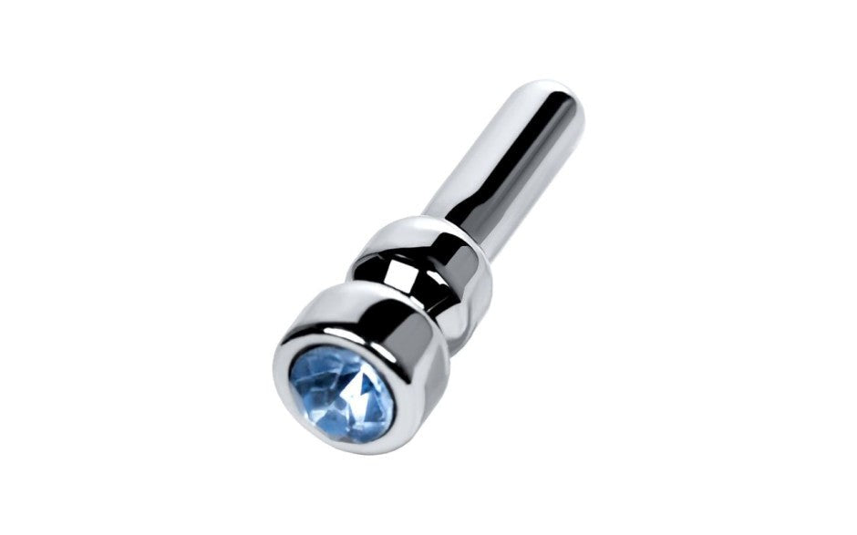 Metal Silver Metal Urethral Plug With Sapphire Rhinestone Small - - Urethral Sounds