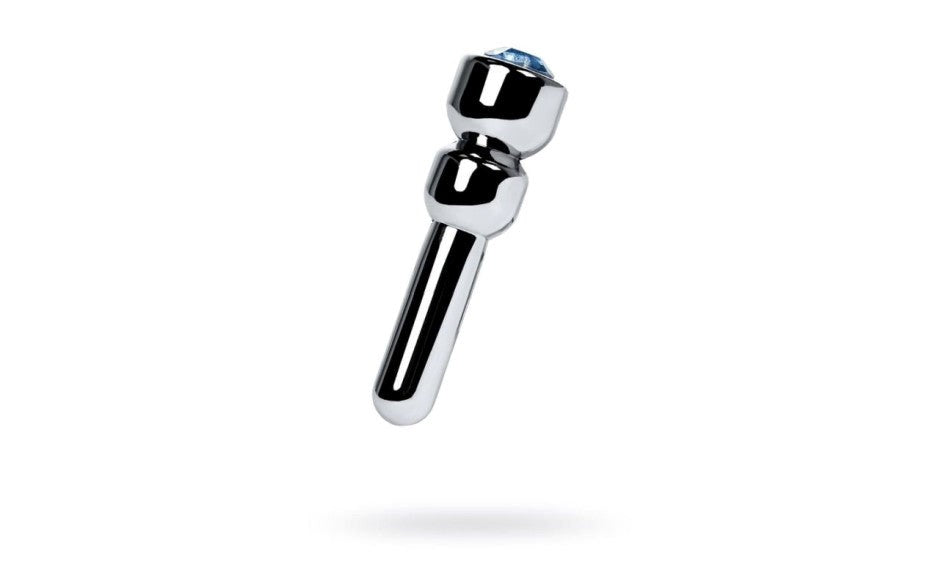 Metal Silver Metal Urethral Plug With Sapphire Rhinestone Small - - Urethral Sounds