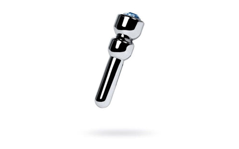 Metal Silver Metal Urethral Plug With Sapphire Rhinestone Small - Urethral Sounds