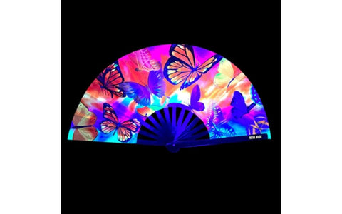 Neva Nude Butterfly Garden Blacklight Folding Fan - Fancy Dress Ups